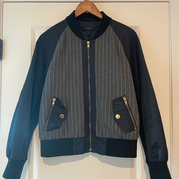 J.Crew Pinstripe Bomber Jacket- Womens Medium - Picture 2 of 4